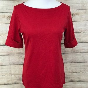 Karen Scott Cuffed Sleeve Boat Neck Top